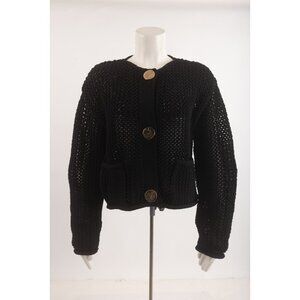 Zara Womans Sweater Size S Black Crochet Cardigan gold buttons 5802/111 NWT